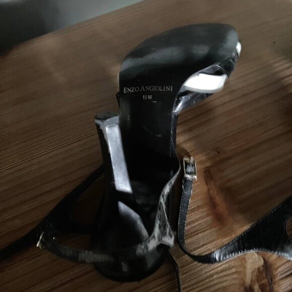 Enzo Angiolini Black and White Leather Open Peep Toe Pumps Size 10 - Picture 5 of 5
